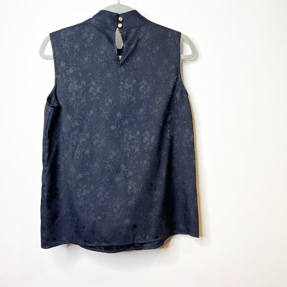 Calvin Klein Shirt Womens M Black Floral Mock Neck Sleeveless Keyhole Back Tank - Picture 2 of 6